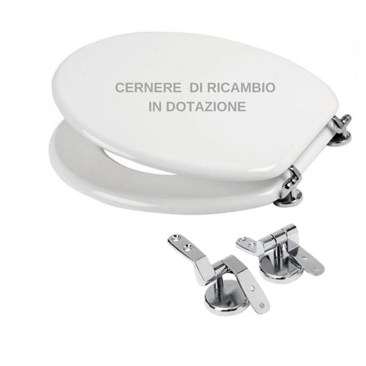 Ogomondo sedile wc mdf bianco universale sedix plus con 2 coppie di cerniere cromo in dotazione come ricambio