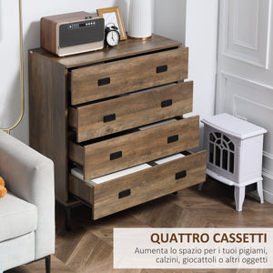 Cassettiera 4 Cassetti e Vassoio 80x39x95 cm in Truciolato e Metallo Marrone