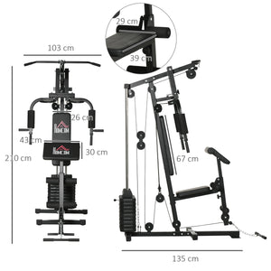 Stazione Fitness Multifunzione Power Tower 135x103x210 cm con Pesi fino 45kg e Panca Imbottita Nera