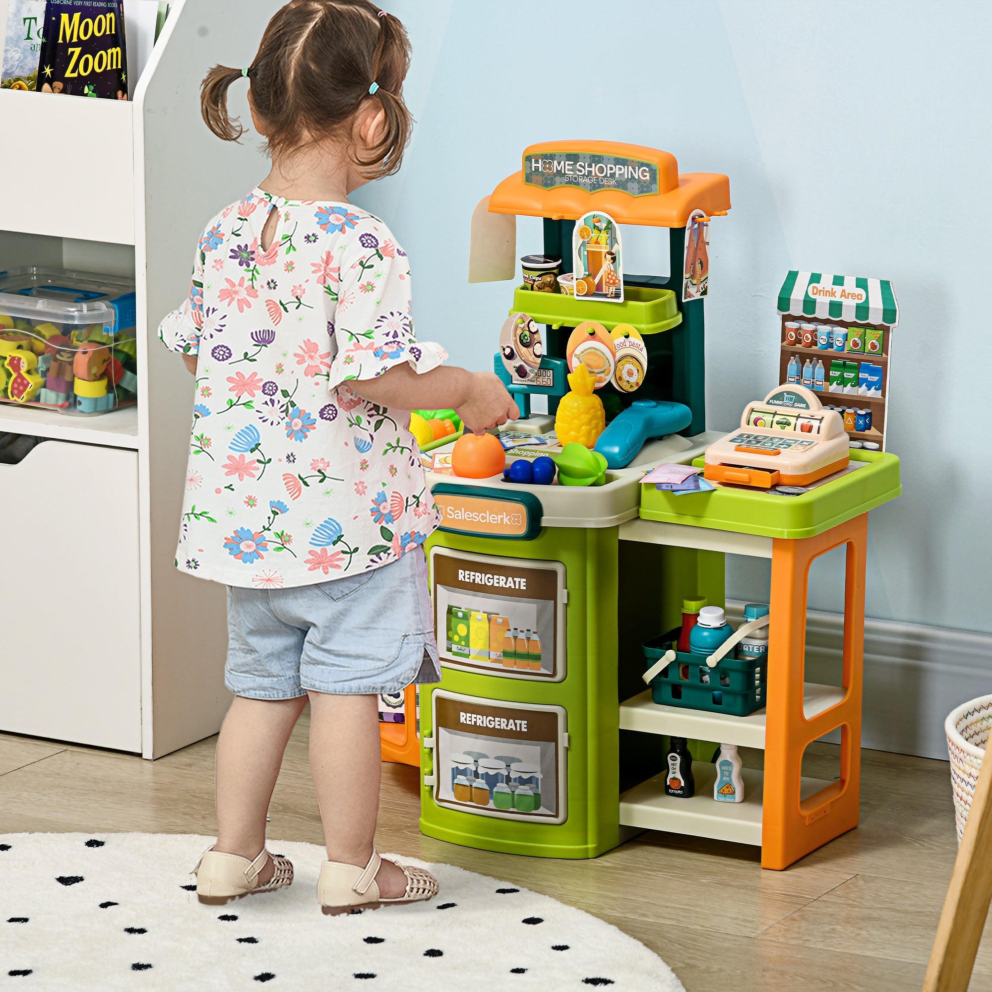 Supermercato Giocattolo per Bambini 52x29x61 cm con Cassa e Accessori Verde e Arancione