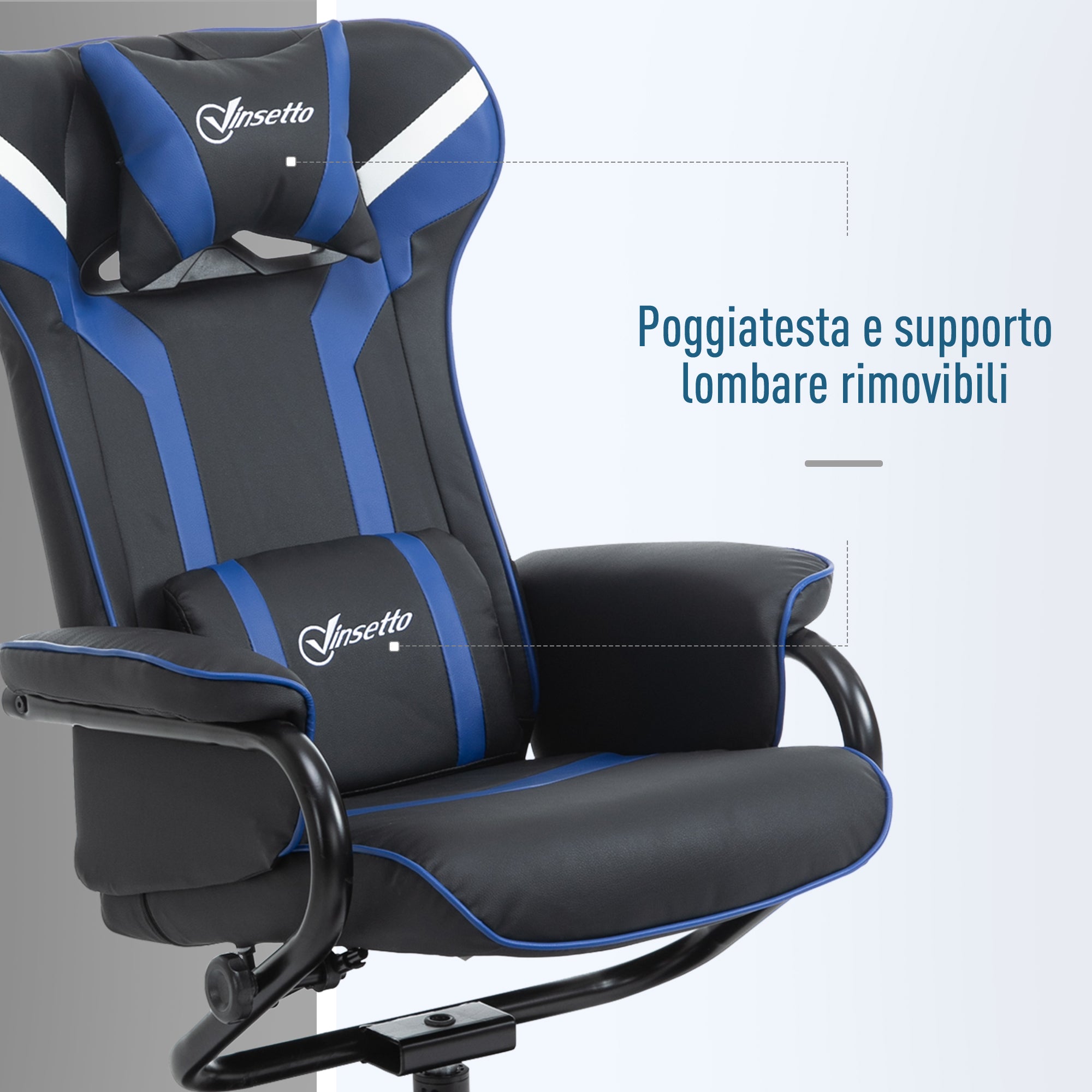 Sedia da Gaming Reclinabile 67x82,5x103 cm con Sgabello Poggiapiedi in Similpelle Nero e Blu Scuro