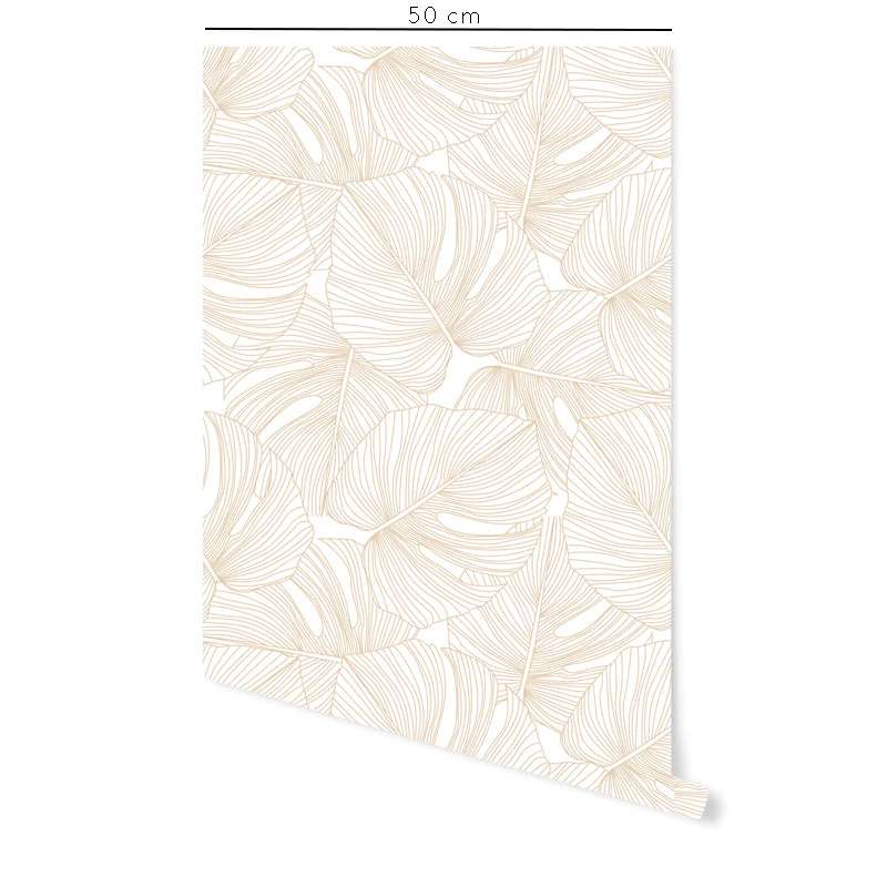 Carta da parati adesiva Palme in vinile beige - 1 rotolo 50x300 cm-Decochic