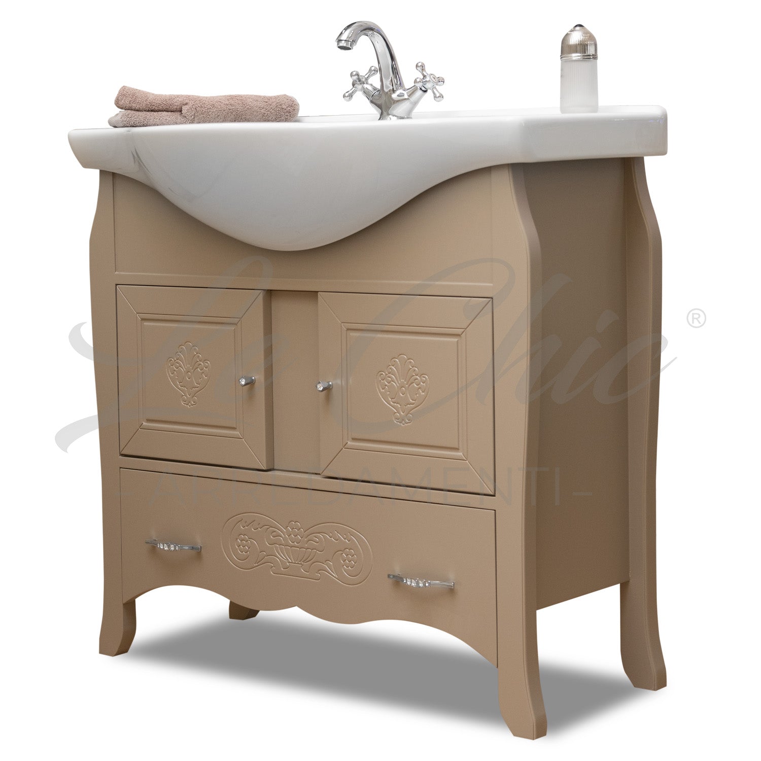 Mobiletto bagno Tortora shabby chic 85 con specchio