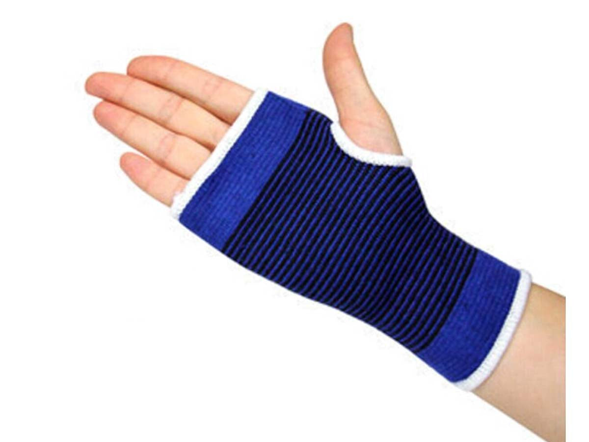 2 Guanti Da Palestra Con Polsiera Fascia Elastica Per Mano e Polso Colore Blu