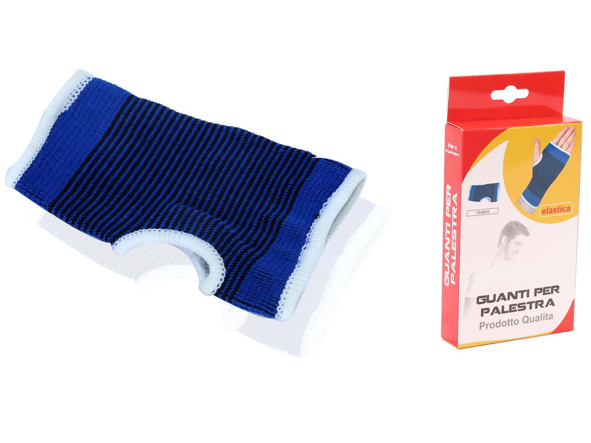 2 Guanti Da Palestra Con Polsiera Fascia Elastica Per Mano e Polso Colore Blu