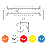 2 Kit di 10 Fusibili Siluro Ceramica Per Auto Camion Camper 5A 8A 16A 20A 25A D6mmX24mm