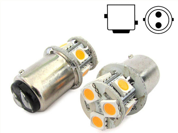 2 Lampade Led Barca Nautica BAY15D Bianco Caldo 12V 24V 2W No Polarita Piedi Sfalfati 8 Smd 5050 Baionetta G18,5