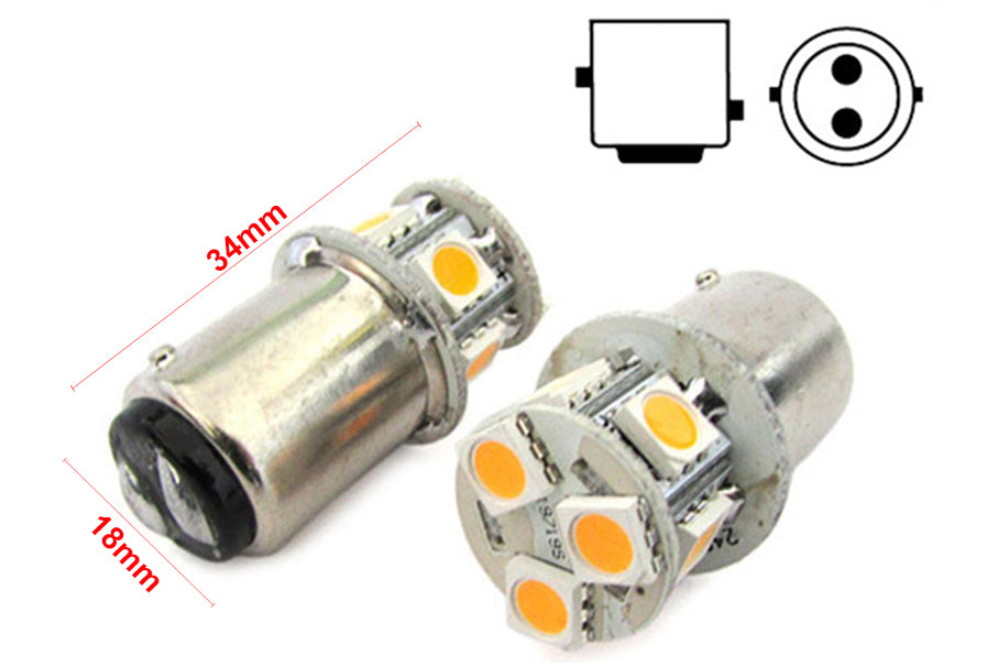 2 Lampade Led Barca Nautica BAY15D Bianco Caldo 12V 24V 2W No Polarita Piedi Sfalfati 8 Smd 5050 Baionetta G18,5