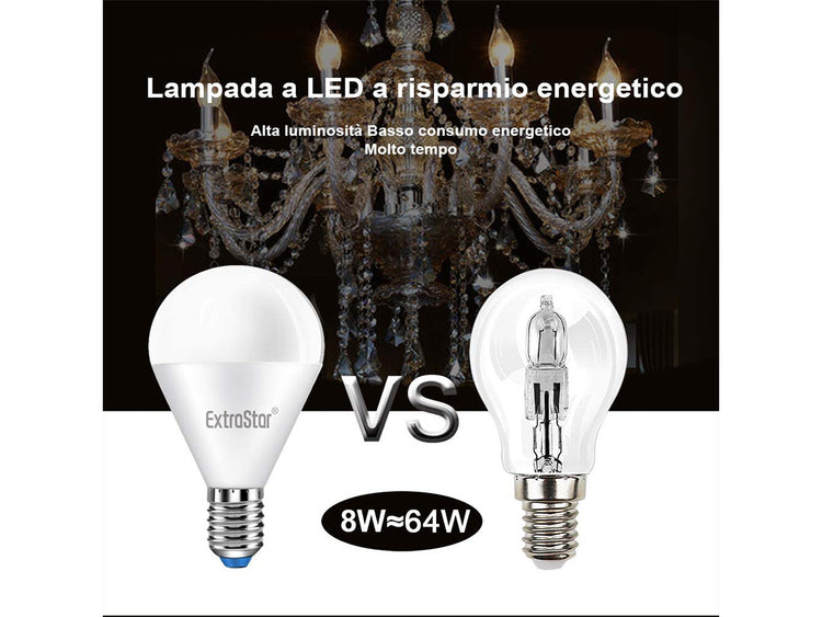 2 PZ Lampada A Led E14 P45 G45 8W Bianco Caldo 3000K 720 Lumen