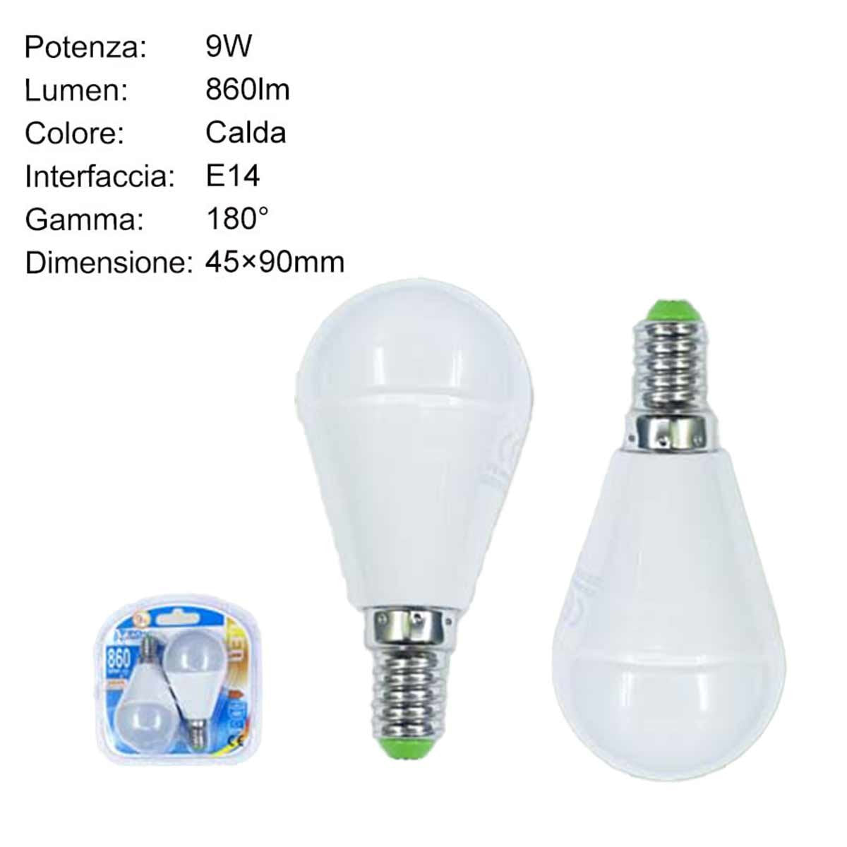 2 PZ Lampadina A Led E14 P45 G45 9W Luce Calda 860 Lumen 3000K