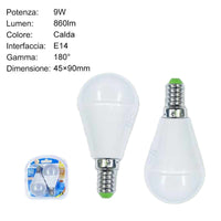 2 PZ Lampadina A Led E14 P45 G45 9W Luce Calda 860 Lumen 3000K