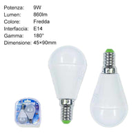 2 PZ Lampadina A Led E14 P45 G45 9W Luce Fredda 860 Lumen 6500K