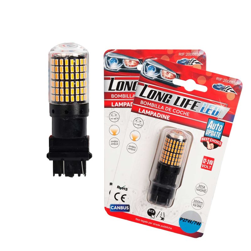 2 Pezzi 3157 T25 P27/W 65mm Lampada LED Auto Camion 12V 24V Canbus 144 SMD 3014 300lm 10W/3W Doppio Filamento   Gialla Ambra