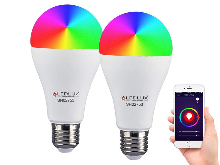 2 Pezzi Lampade Led E27 Wifi Smart A65 15W 1500lm RGB + CCT APP Tuya Compatible Con Alexa e Google Home