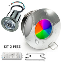 Faretto RGB KIT SMART cromoterapia box doccia luce incasso IP65 24V LED 12W WiFi Alexa Google RGBW 3000K CROMATO KIT 2pz