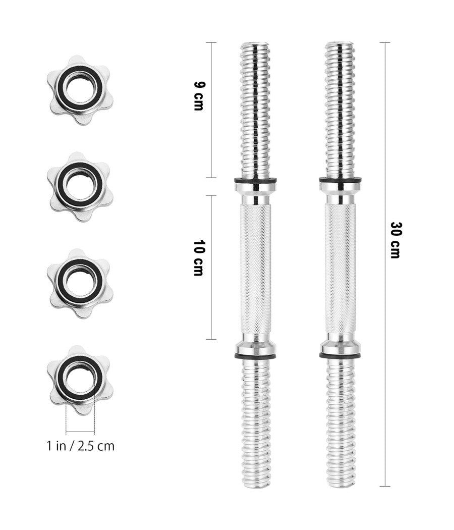 2 Manubri Filettati Da 30cm Per Sollevamento Pesi Sport Allenamento Palestra         