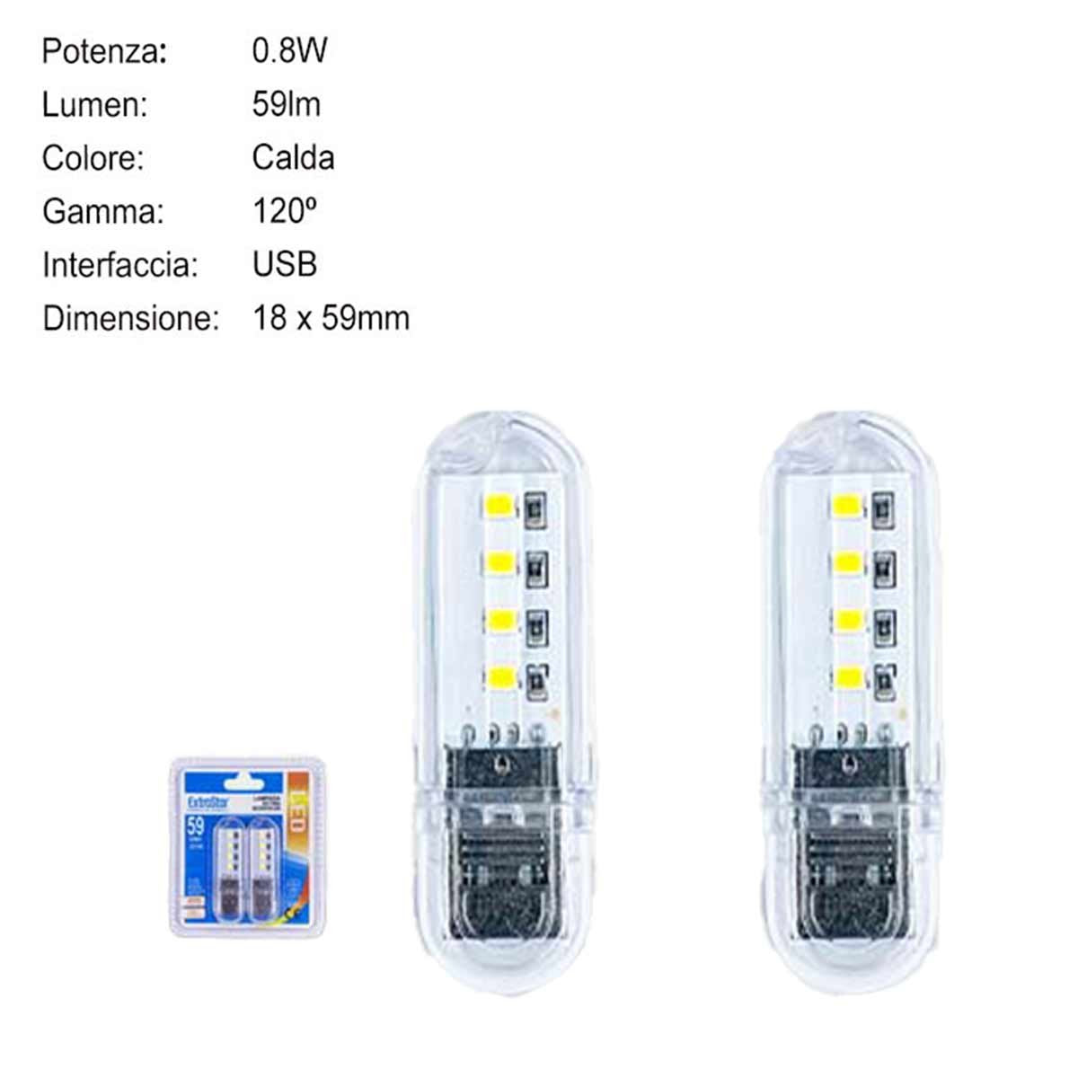 2 pcs Lampada Notturna Decorativa USB a LED Portatile 0.8W 59LM Luce Calda 3000K