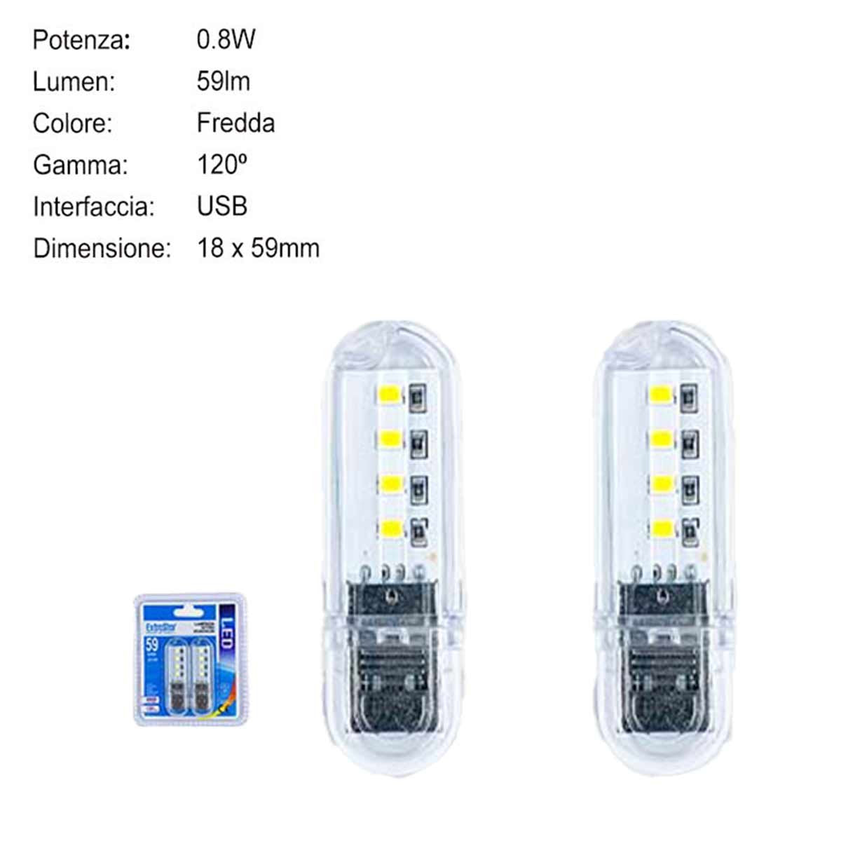 2 pcs Lampada Notturna Decorativa USB a LED Portatile 0.8W 59LM Luce Fredda 6500K