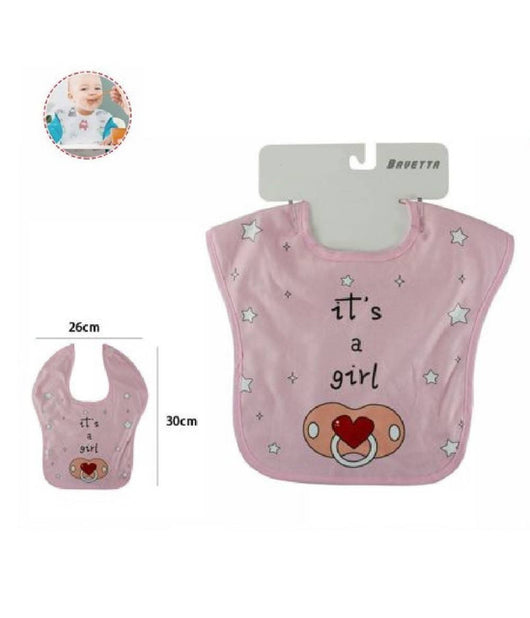 2 Pz Bavetto Bavaglino Neonato Pappa Allattamento Bambina It's A Girl 68336 Rosa         