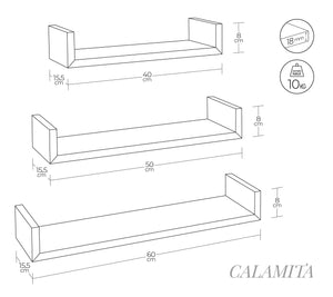 Set 3 Mensole da Parete 60-50-40x15,5x8 cm in Fibra di Legno Calamita Ciliegio