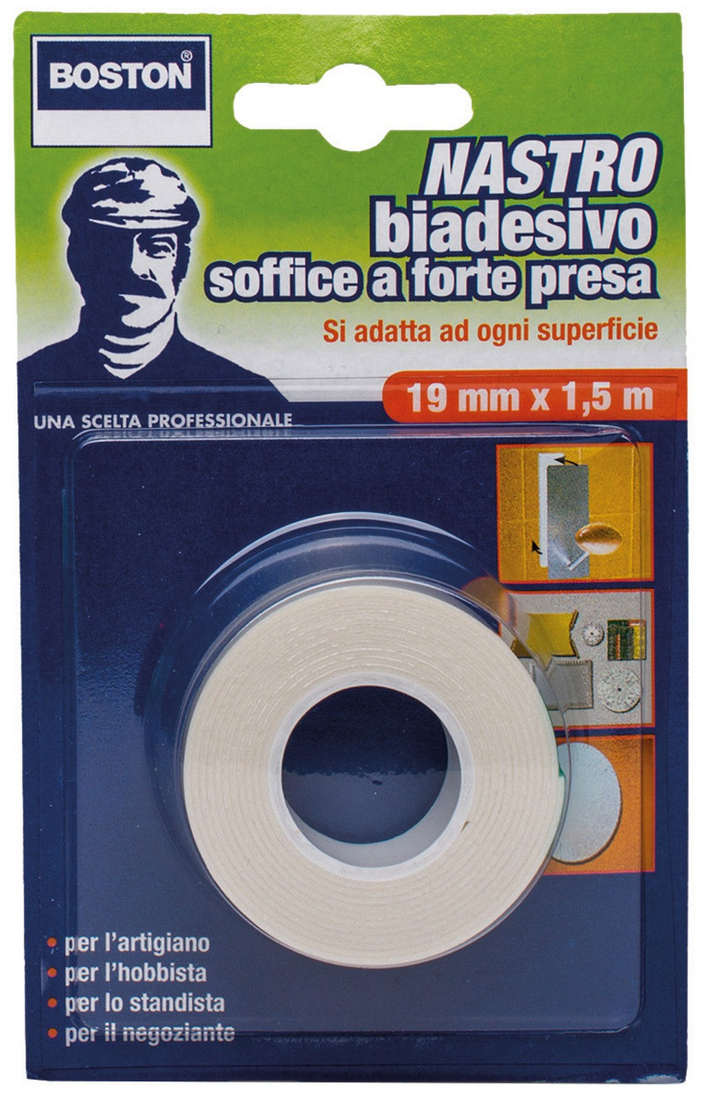 12pz nastro biadesivo forte ml.1,5x19mm. 20013