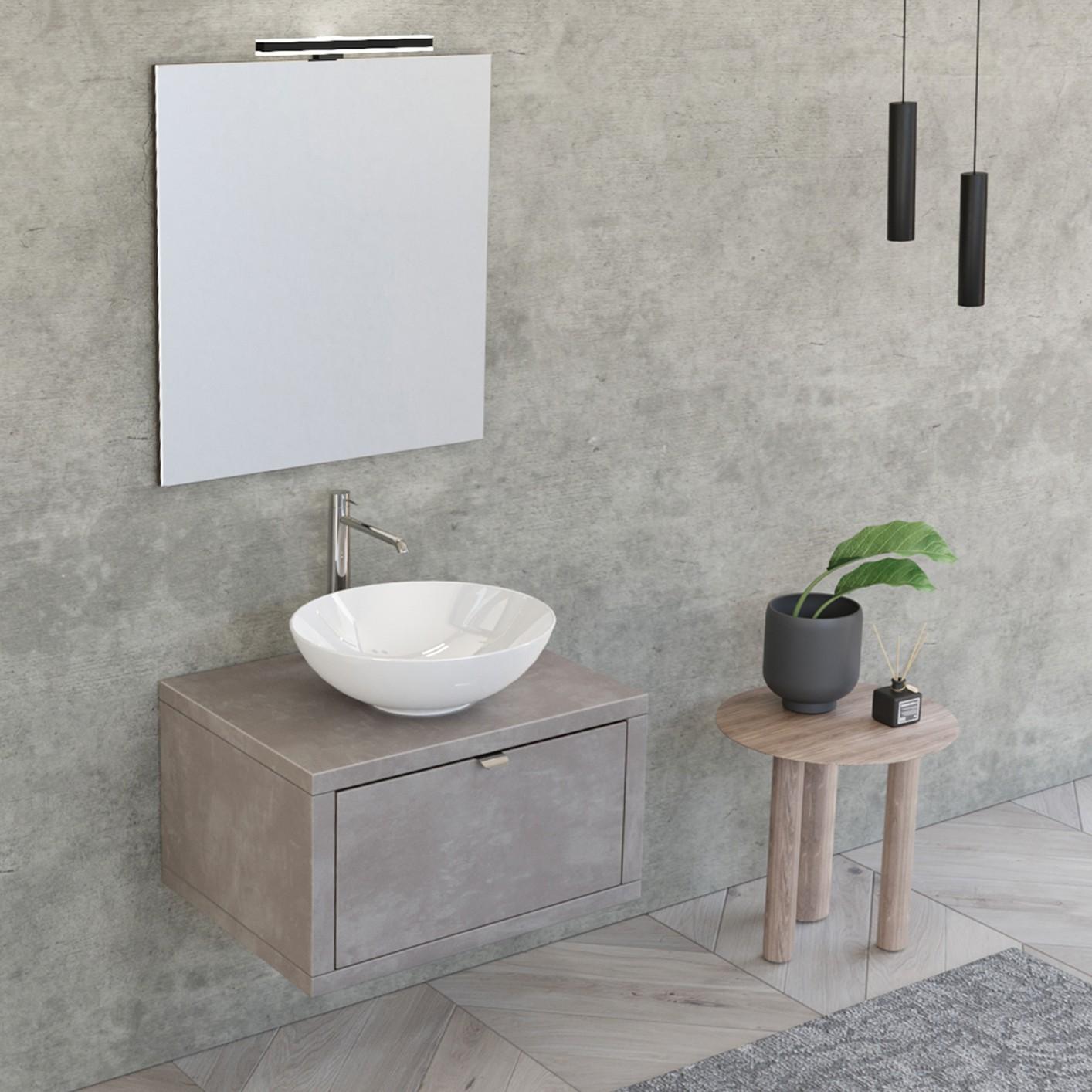 Mobile Bagno Sospeso 60 cm Lavabo e Specchio Bonussi Orione Grigio Effetto Cemento