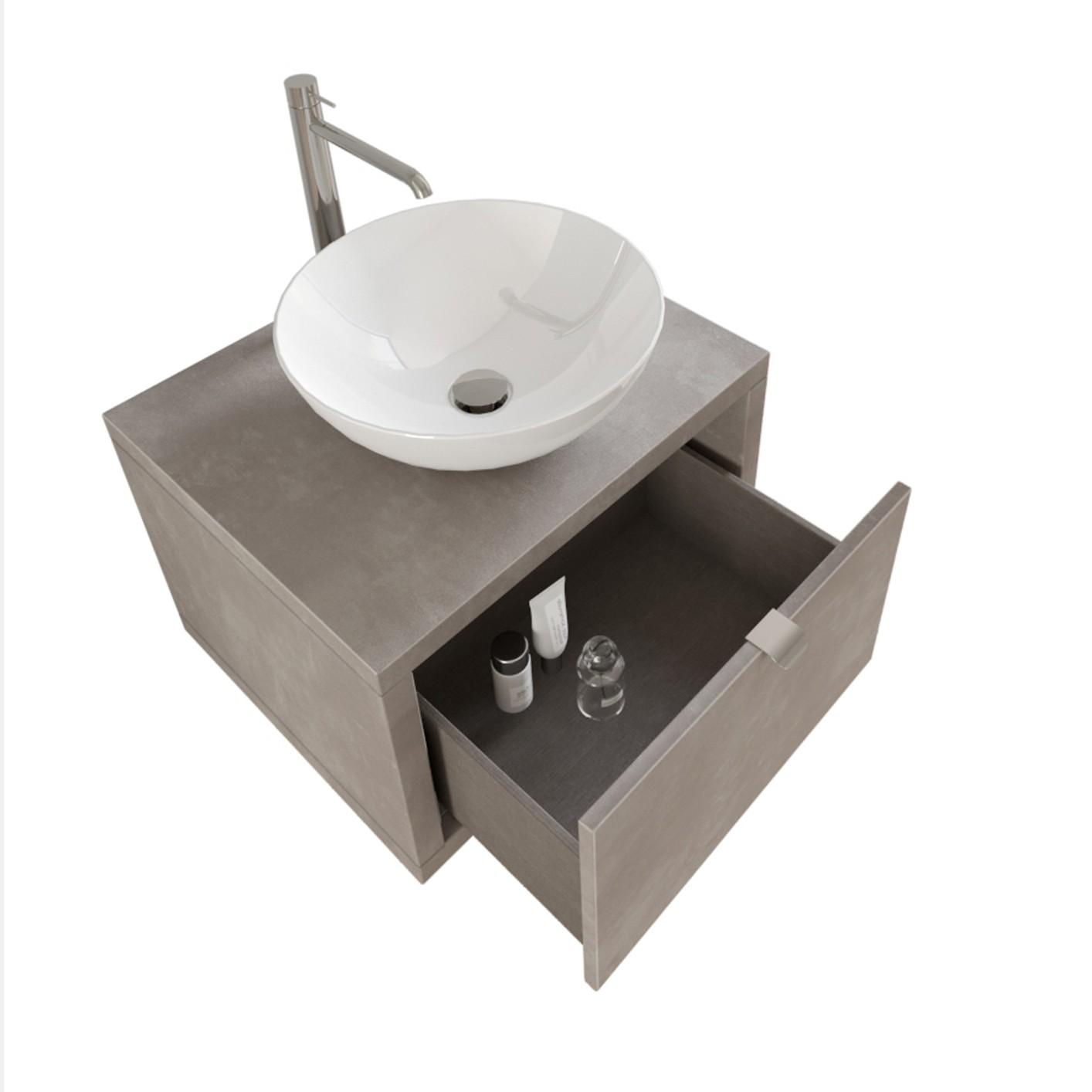 Mobile Bagno Sospeso 60 cm Lavabo e Specchio Bonussi Orione Grigio Effetto Cemento