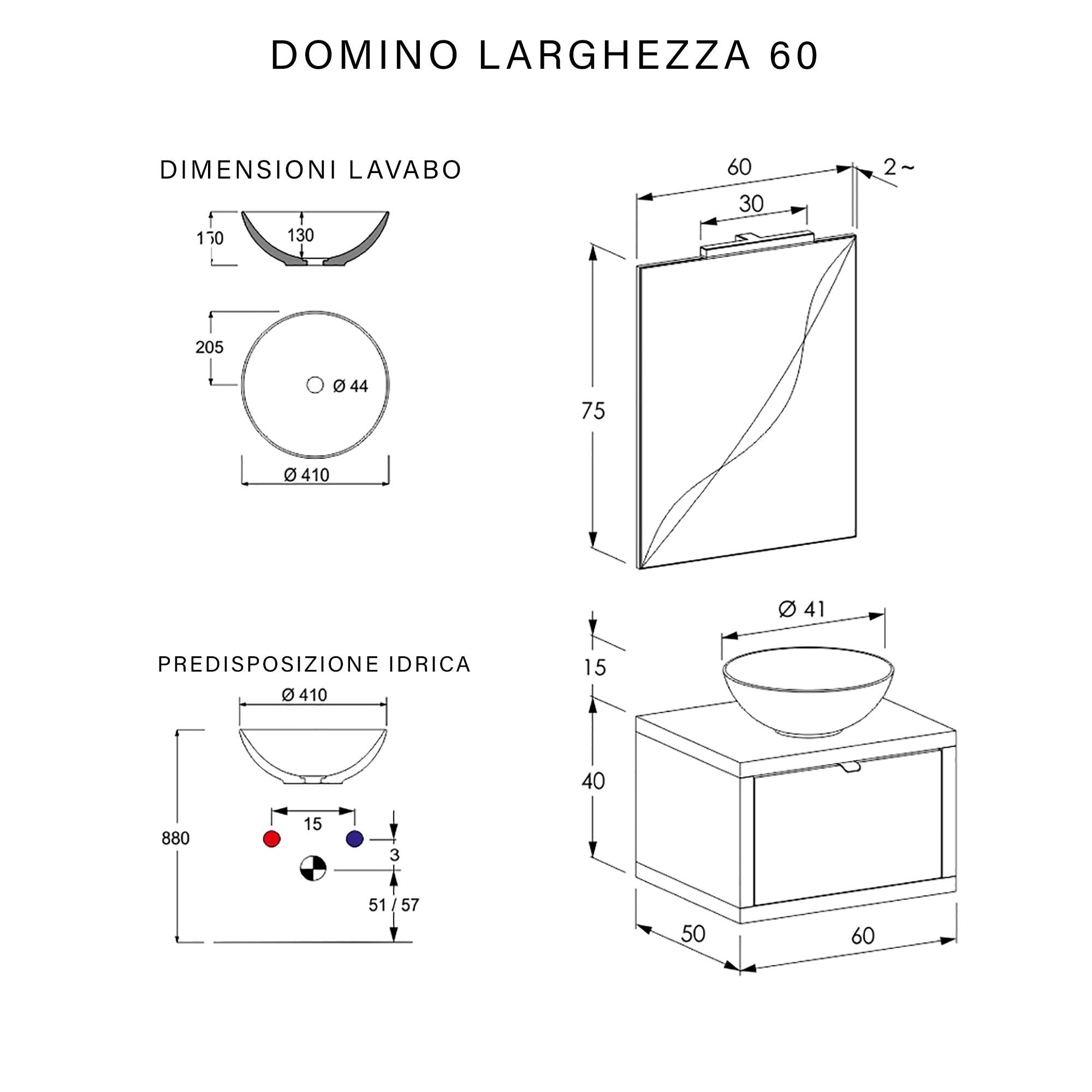 Mobile Bagno Sospeso 60 cm Lavabo e Specchio Bonussi Orione Grigio Effetto Cemento