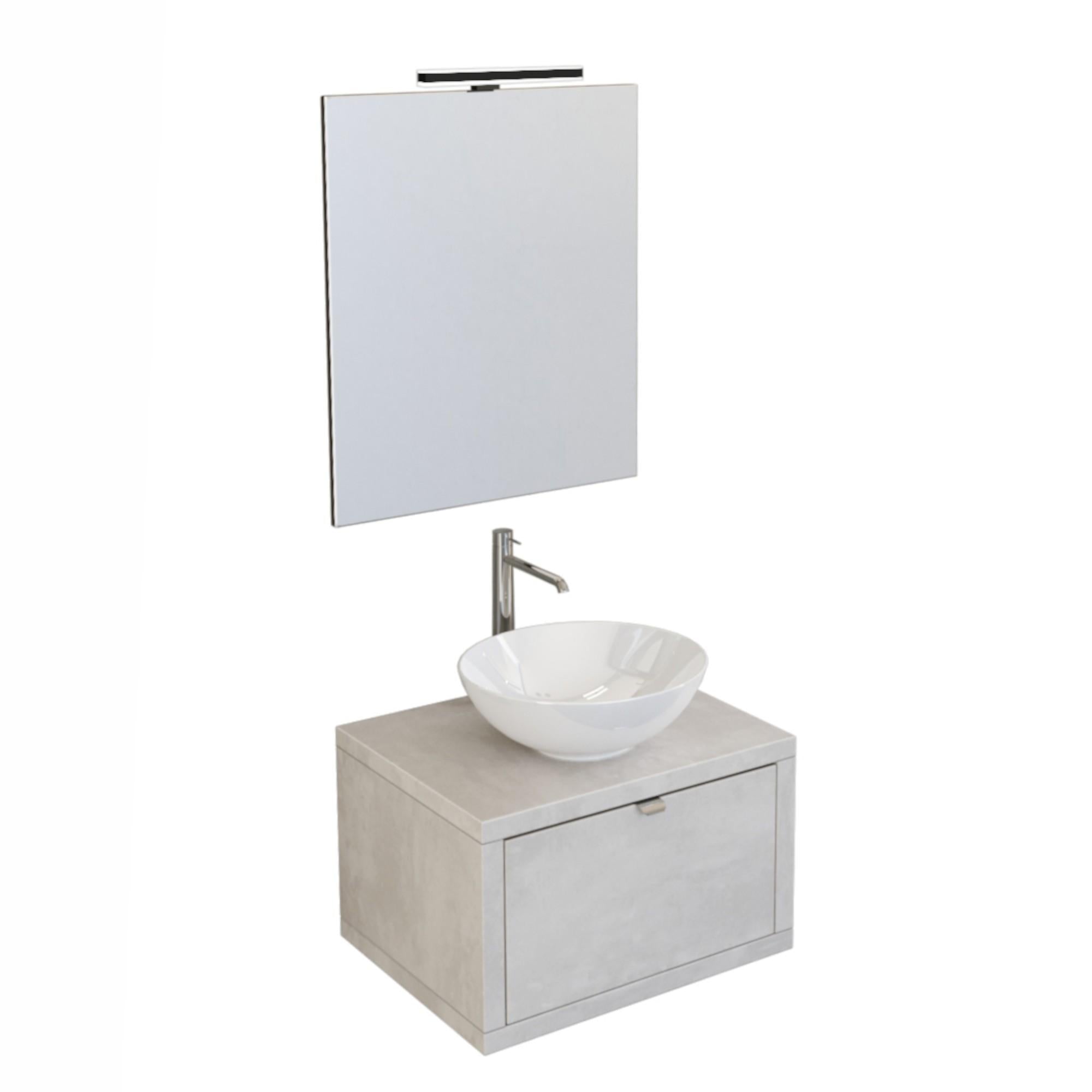 Mobile Bagno Sospeso 60 cm Lavabo e Specchio Bonussi Orione Grigio