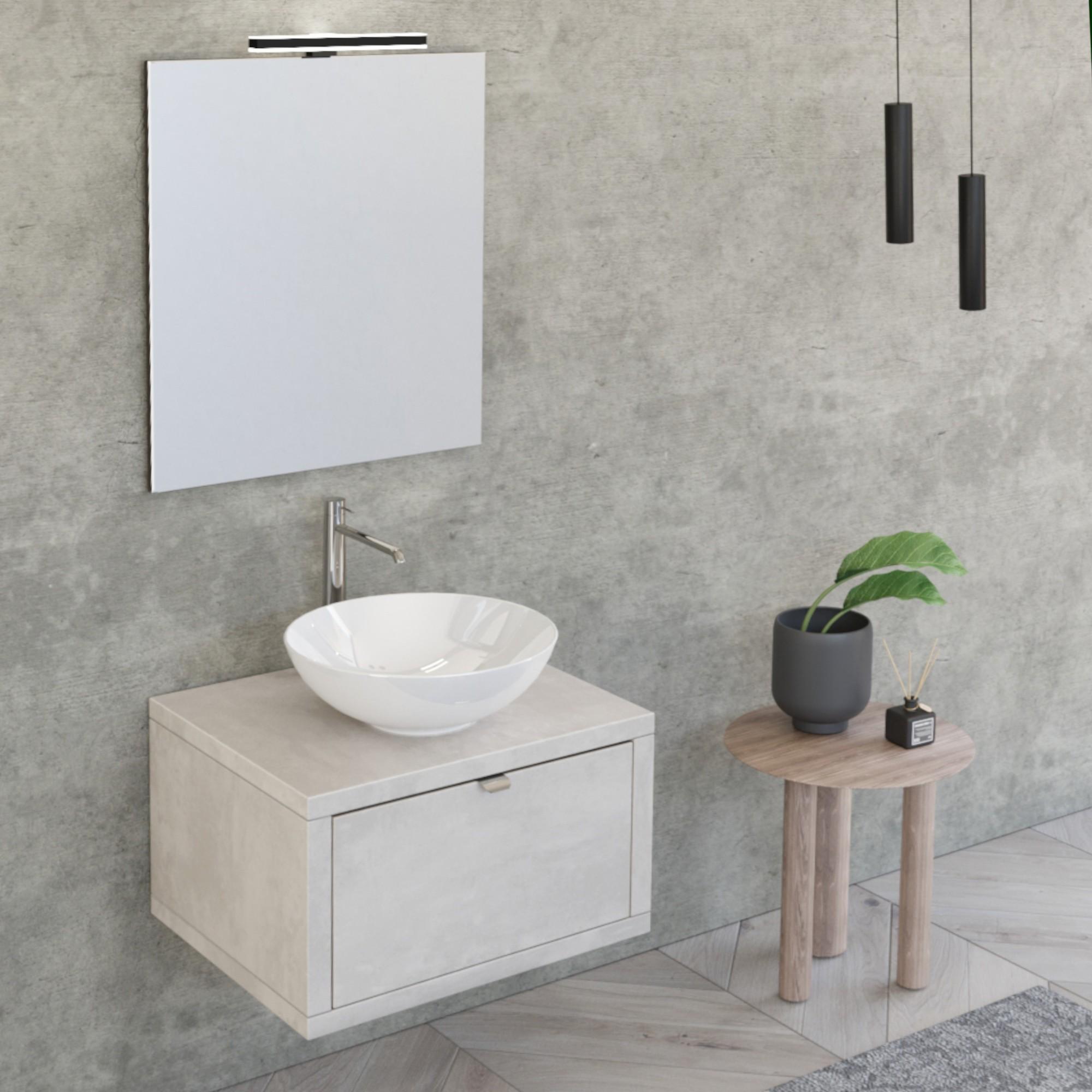 Mobile Bagno Sospeso 60 cm Lavabo e Specchio Bonussi Orione Grigio