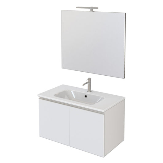 Mobile Bagno Sospeso 80 cm Lavabo e Specchio Bonussi Fenice Bianco Opaco