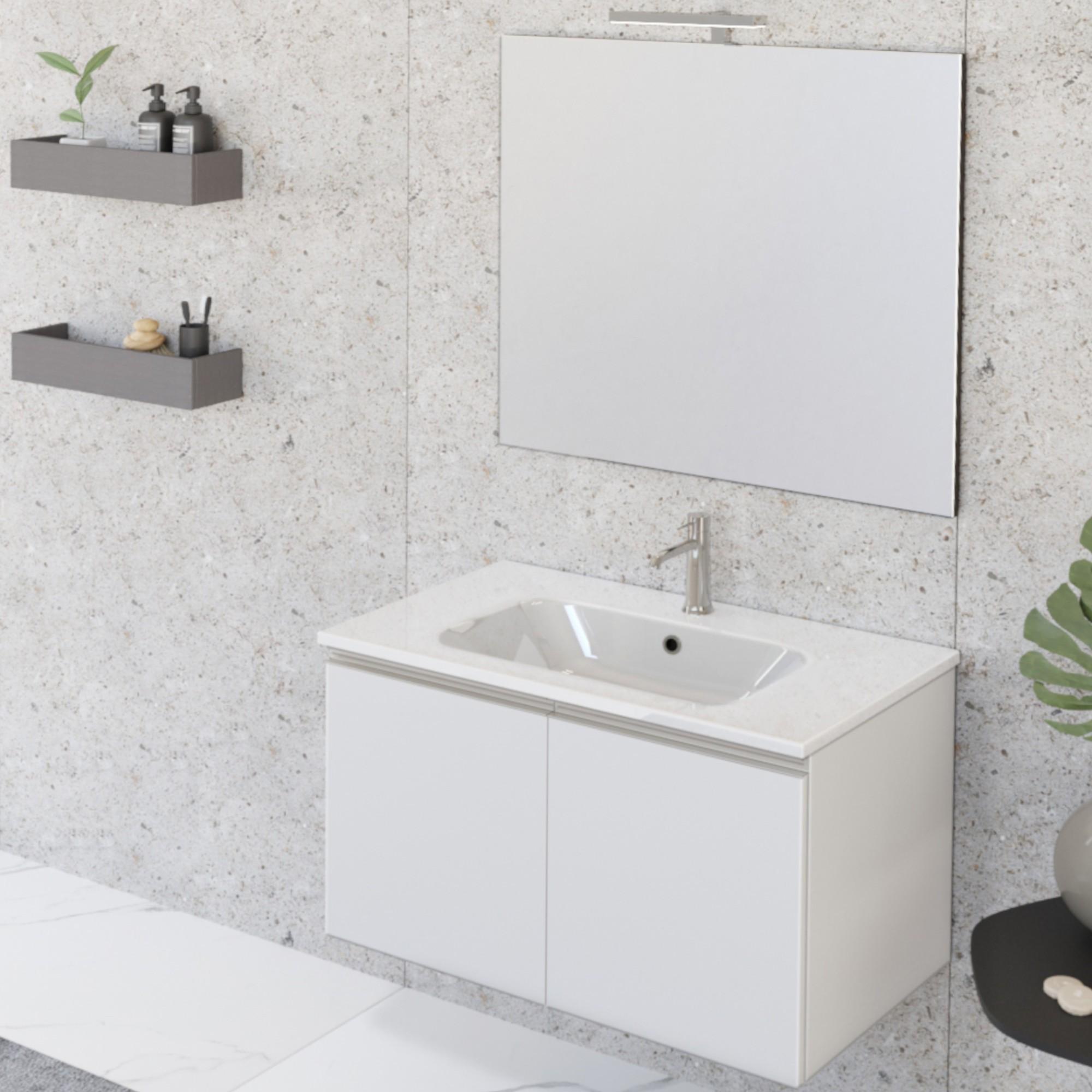 Mobile Bagno Sospeso 80 cm Lavabo e Specchio Bonussi Fenice Bianco Opaco