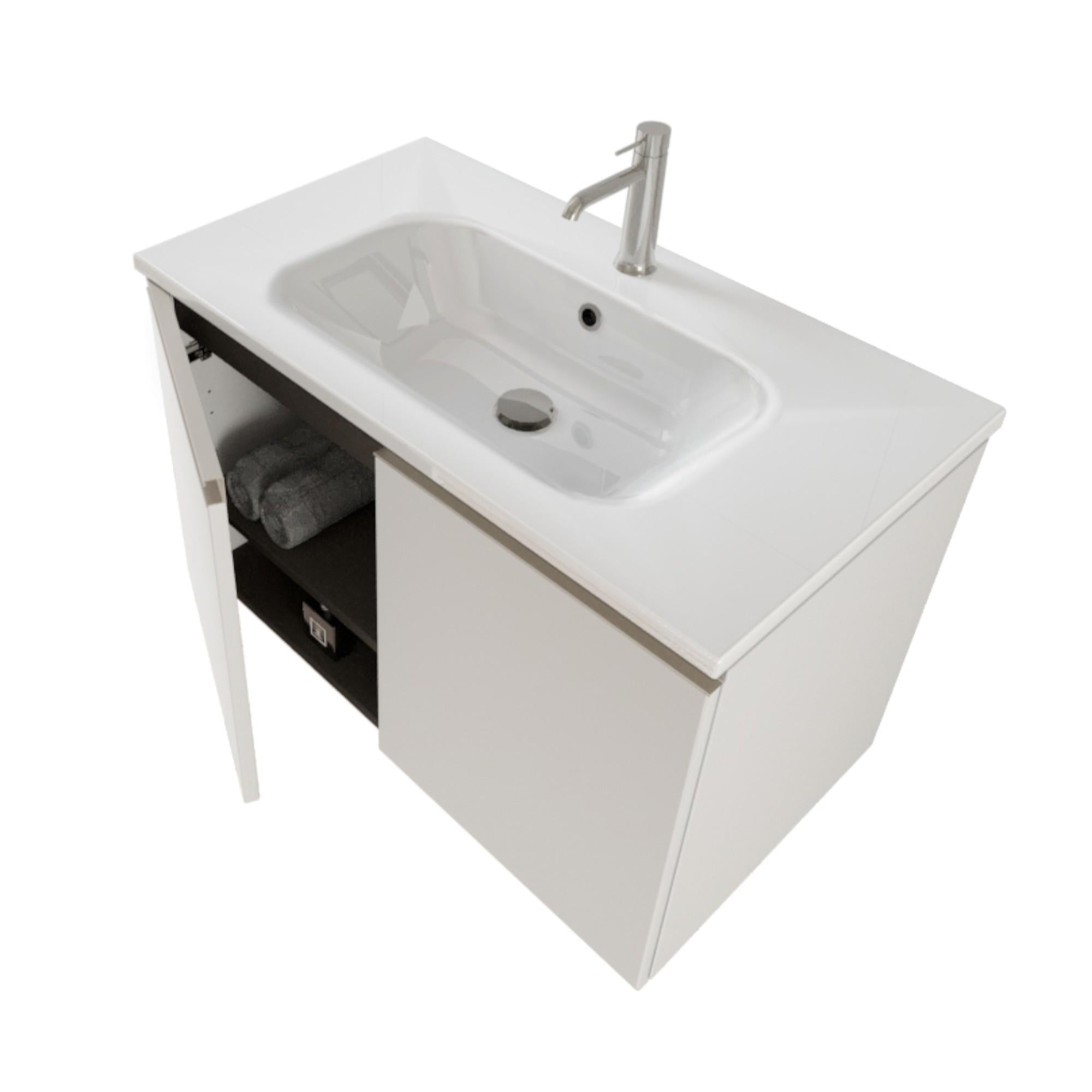 Mobile Bagno Sospeso 80 cm Lavabo e Specchio Bonussi Fenice Bianco Opaco