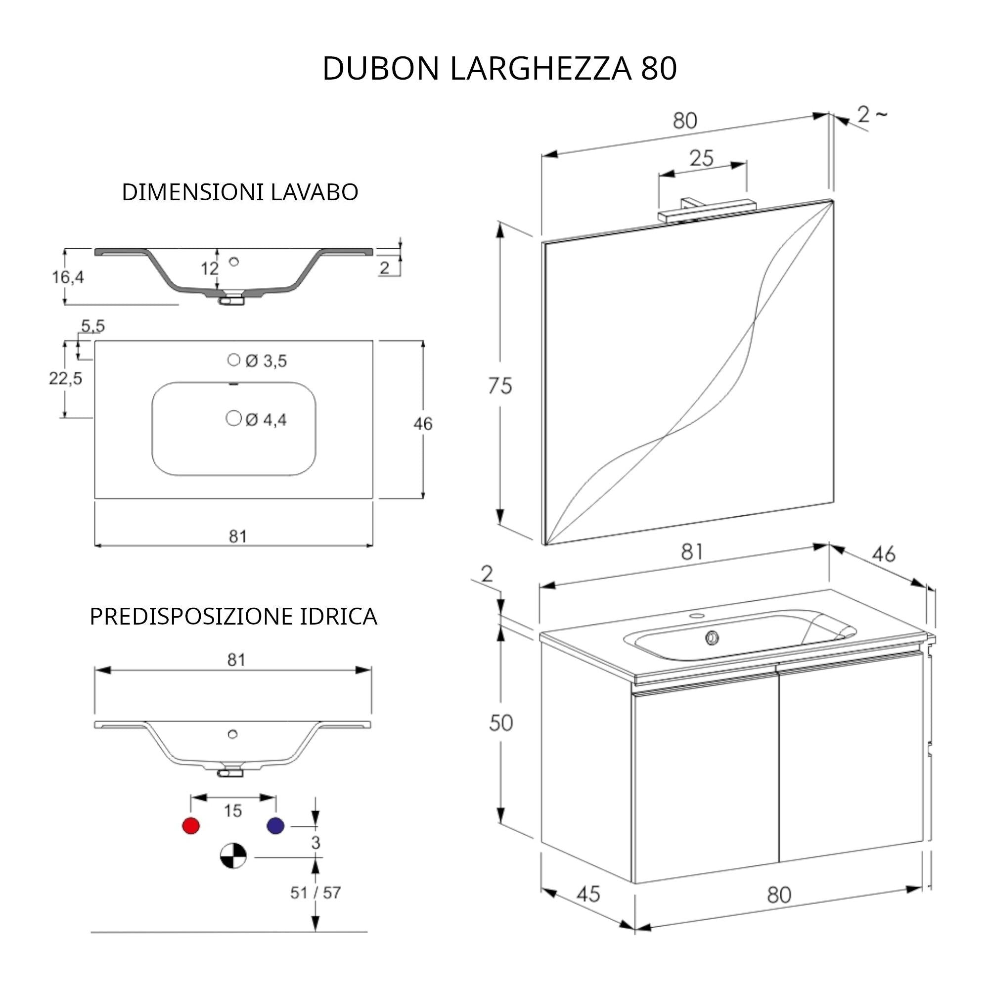 Mobile Bagno Sospeso 80 cm Lavabo e Specchio Bonussi Fenice Bianco Opaco