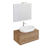 Mobile Bagno Sospeso 80 cm Lavabo e Specchio Bonussi Orione Rovere Farnia