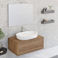 Mobile Bagno Sospeso 80 cm Lavabo e Specchio Bonussi Orione Rovere Farnia