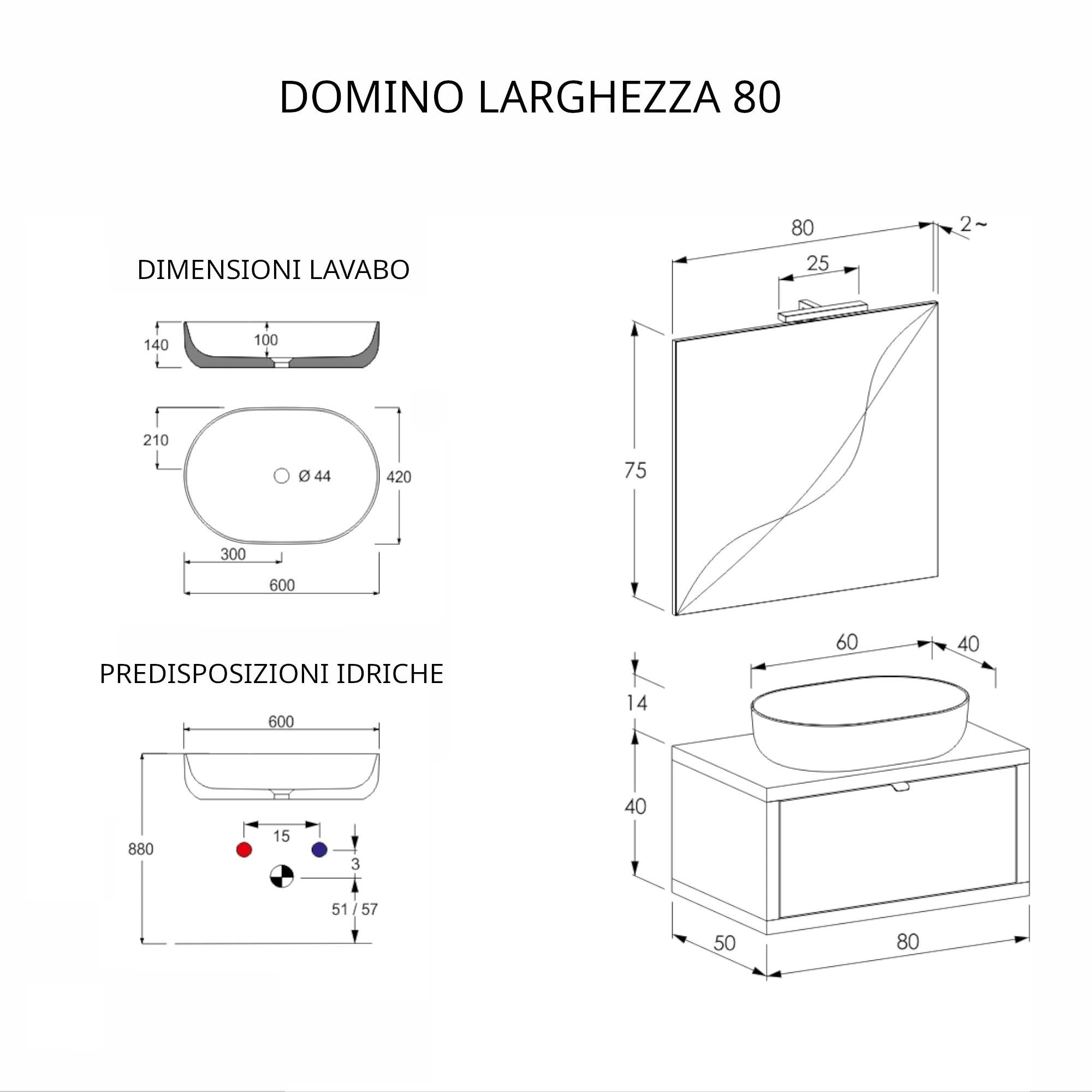 Mobile Bagno Sospeso 80 cm Lavabo e Specchio Bonussi Orione Rovere Farnia