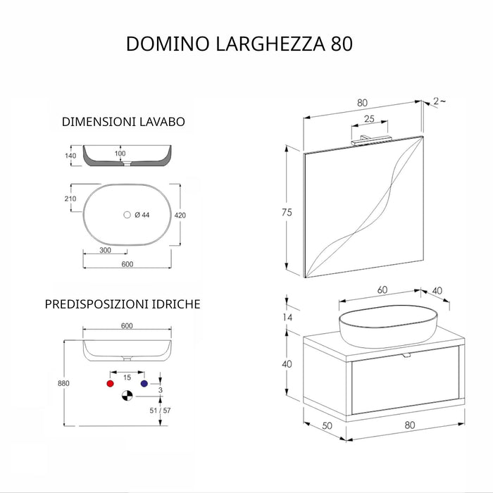 Mobile Bagno Sospeso 80 cm Lavabo e Specchio Bonussi Orione Rovere Farnia