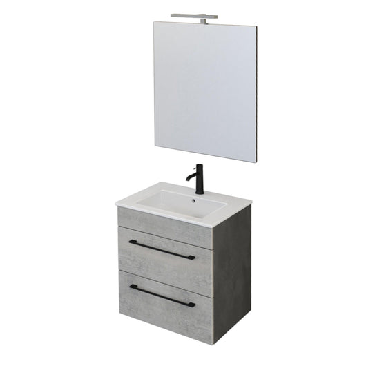 Mobile Bagno Sospeso 55 cm Lavabo e Specchio Bonussi Tucano Grigio Effetto Cemento