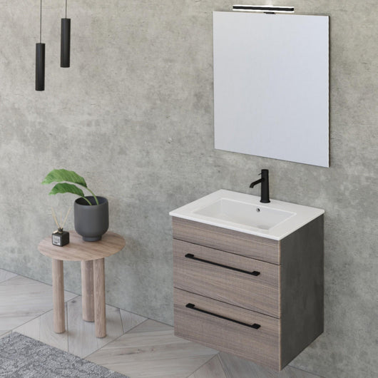 Mobile Bagno Sospeso 55 cm Lavabo e Specchio Bonussi Tucano Olmo Lava