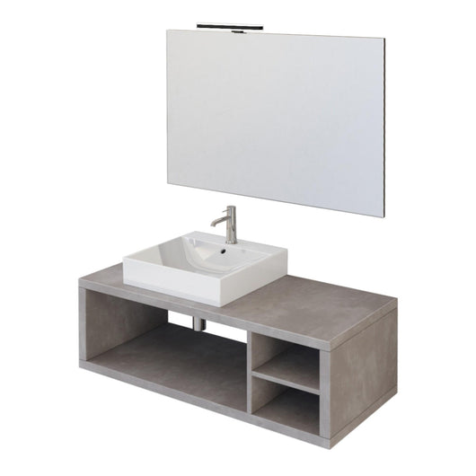 Mobile Bagno Sospeso 110 cm Lavabo e Specchio Bonussi Orione Grigio Effetto Cemento