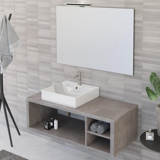 Mobile Bagno Sospeso 110 cm Lavabo e Specchio Bonussi Orione Grigio Effetto Cemento