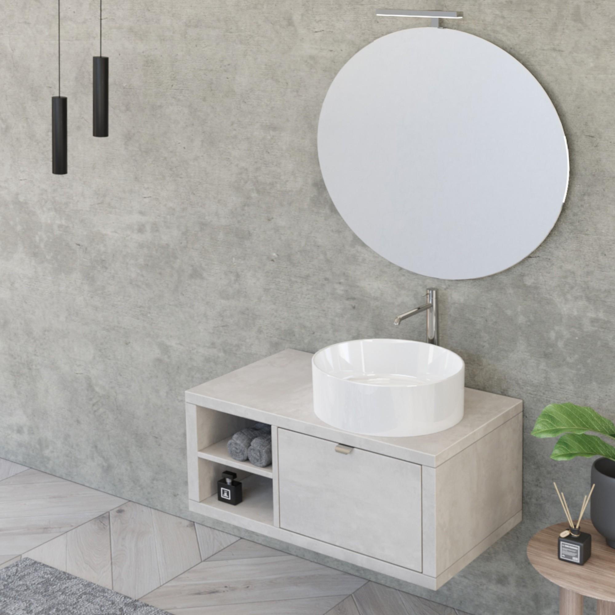 Mobile Bagno Sospeso 80 cm Lavabo e Specchio Bonussi Orione Grigio Effetto Cemento