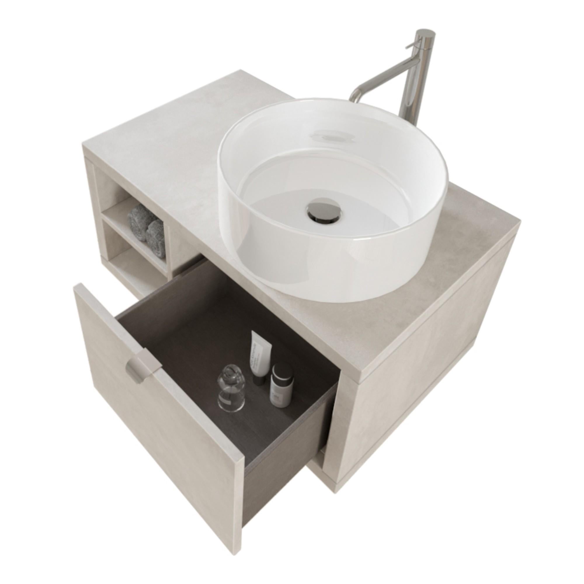 Mobile Bagno Sospeso 80 cm Lavabo e Specchio Bonussi Orione Grigio Effetto Cemento