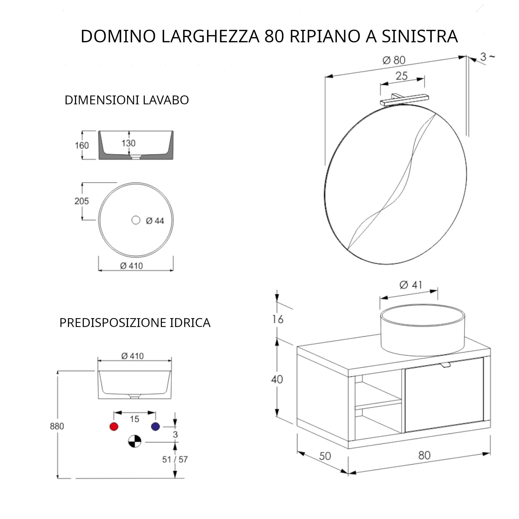 Mobile Bagno Sospeso 80 cm Lavabo e Specchio Bonussi Orione Grigio Effetto Cemento