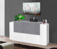 Credenza 2+2 Ante Battenti 160x86x45 cm New Coro Bianco Lucido e Ardesia