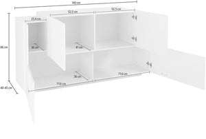 Credenza 2+2 Ante Battenti 160x86x45 cm New Coro Bianco Lucido e Ardesia