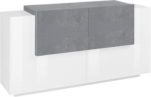 Credenza 2+2 Ante Battenti 160x86x45 cm New Coro Bianco Lucido e Ardesia