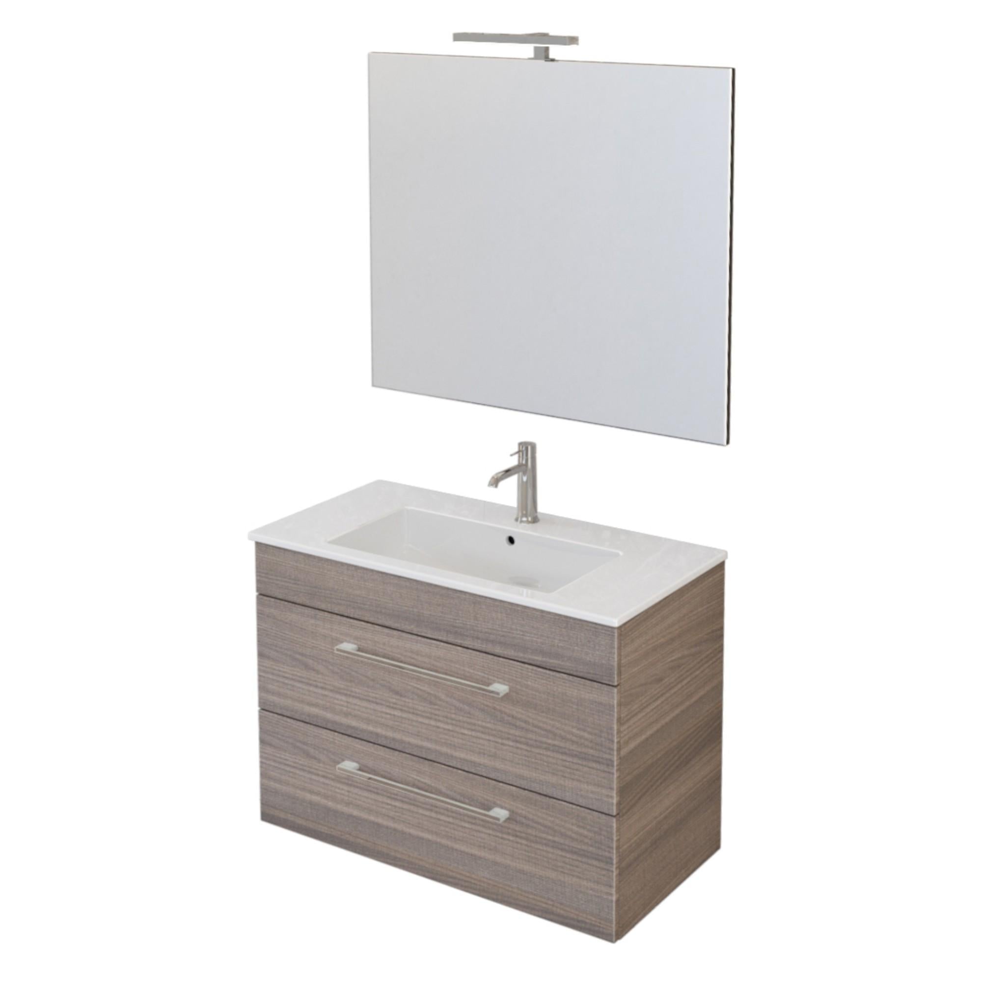 Mobile Bagno Sospeso 80 cm Lavabo e Specchio Bonussi Tucano Olmo