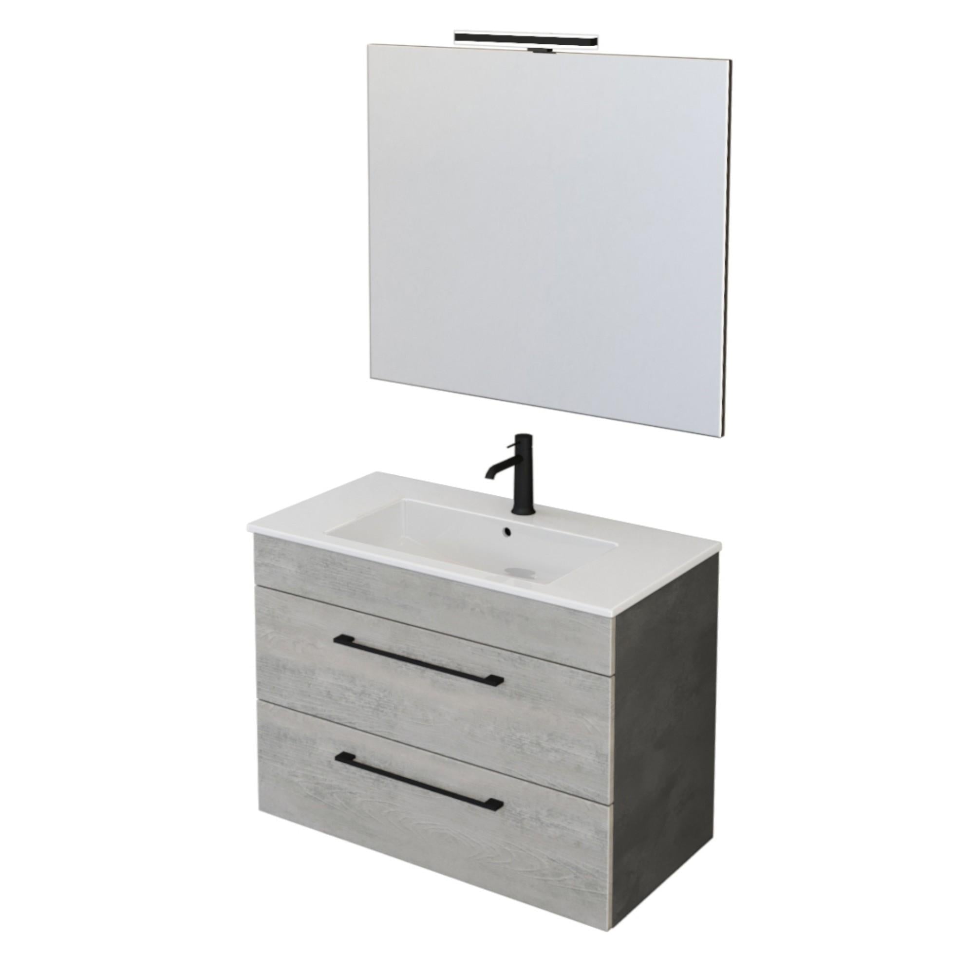 Mobile Bagno Sospeso 80 cm Lavabo e Specchio Bonussi Tucano Grigio